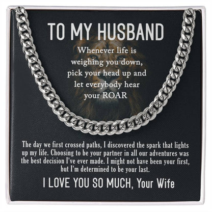 To My Husband- Hear your ROAR- Cuban Link Necklace (Gold/Stainless Steel)
