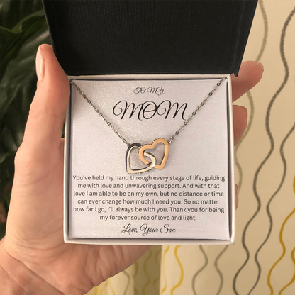 To My Mom - My Love and Light - Interlocking Hearts Necklace
